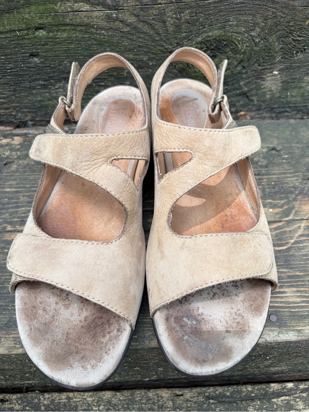 Vintage Clarks Artisan Collection Tan Suede Velcro Strap Sandals